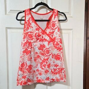 Danskin Peach and White Floral Tank Top Or Swim Top